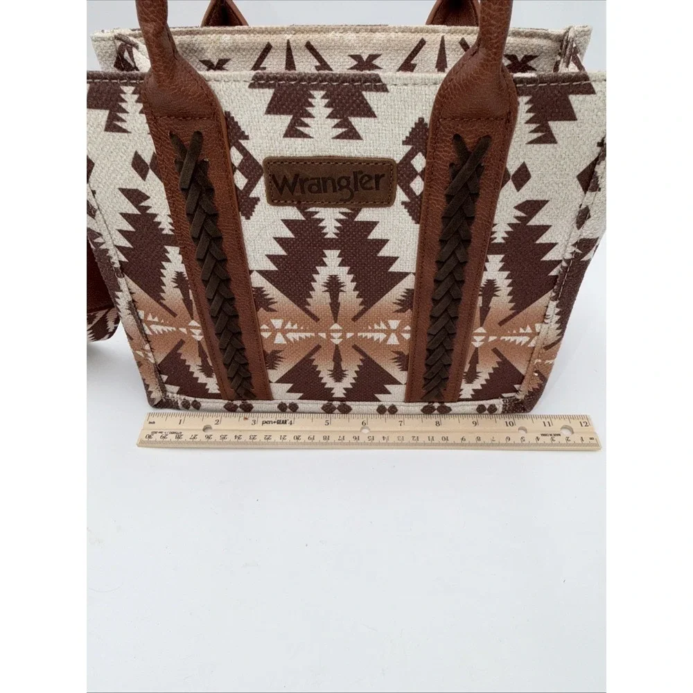 Wrangler Western Aztec Pattern Tote Bag Brown Beige Top Handle & Strap Women - Picture 16 of 16